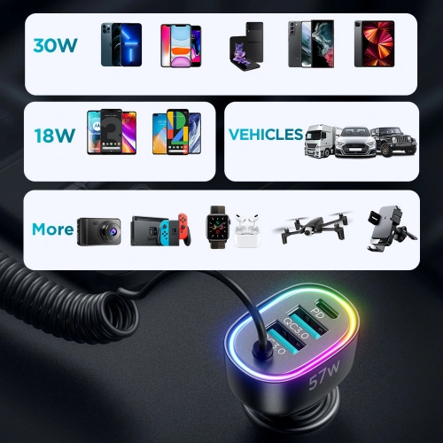 Kup Încărcător auto Joyroom 4in1 PD, QC3.0, AFC, FCP + cablu Lightning 1,6m 57W negru (JR-CL20) - JYR449 - {ean13} - Sklep Home Screen
