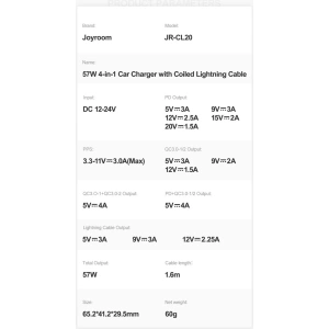 Kup Ładowarka samochodowa Joyroom 4w1 PD, QC3.0, AFC, FCP + kabel Lightning 1,6m 57W czarny (JR-CL20) - JYR449 - {ean13} - Sklep Home Screen