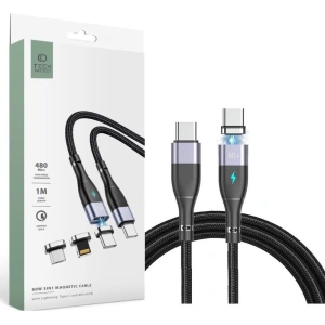 Kabel magnetický Tech-Protect Magnetic 3in1 USB-C/USB-C-Lightning-microUSB PD 60W/3A 1m Šedý