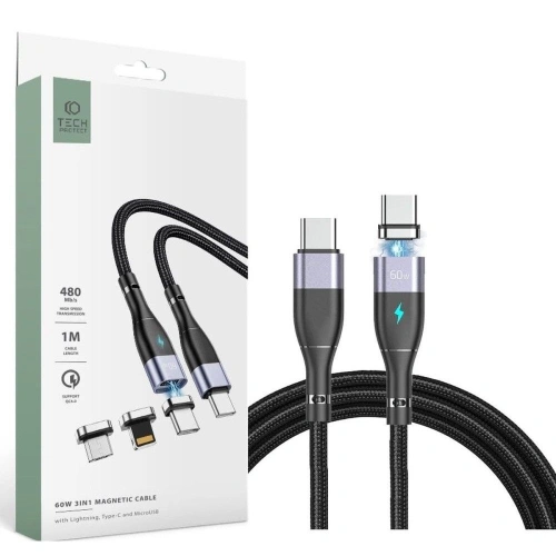 Buy Tech-Protect Magnetic 3in1 USB-C/USB-C-Lightning-microUSB Cable PD 60W/3A 1m Grey - THP1507 - {ean13} - Home Screen Store Europe