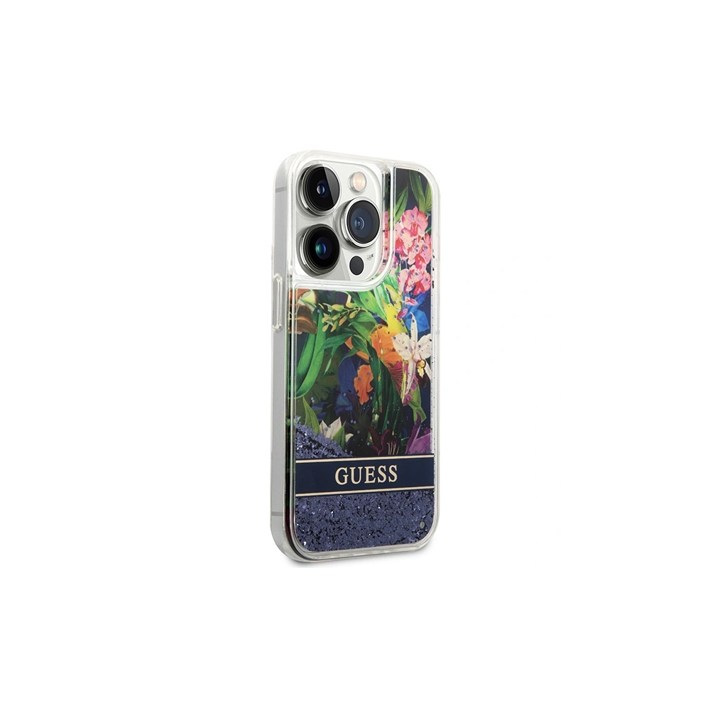 Etui Guess GUHCP14XLFLSB Apple iPhone 14 Pro Max niebieski/blue hardcase Flower Liquid Glitter