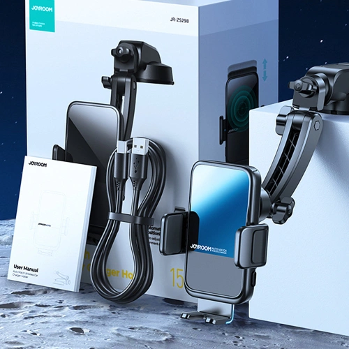 Kup Automatischer Auto-Halter mit kabelloser Ladestation Joyroom 15W Qi für Windschutzscheibe Armaturenbrett schwarz (JR-ZS298 dash) - JYR522 - {ean13} - Sklep Home Screen