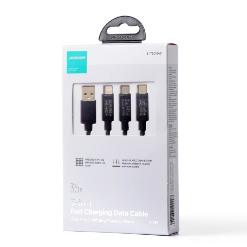 Kup Kabel Joyroom 3w1 USB-USB-C/Lightning/microUSB 3,5A 1,2m černý (S-1T3015A5) - JYR554 - {ean13} - Sklep Home Screen