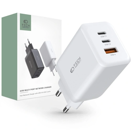 Kup Netzladegerät Tech-Protect C65W 3-Port Netzladegerät PD 65W QC 3.0 Weiß - THP1543 - {ean13} - Sklep Home Screen