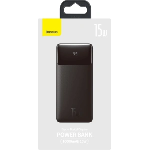 Powerbank Baseus Bipow Display 10000mAh 15W czarny (Overseas Edition) + kabel USB-A/microUSB 0.25m czarny