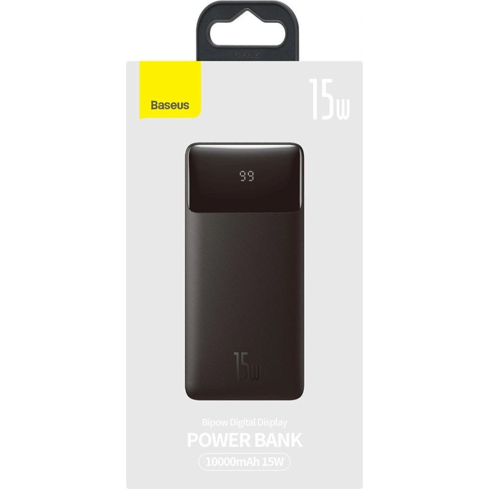 Powerbank Baseus Bipow Display 10000mAh 15W czarny (Overseas Edition) + kabel USB-A/microUSB 0.25m czarny