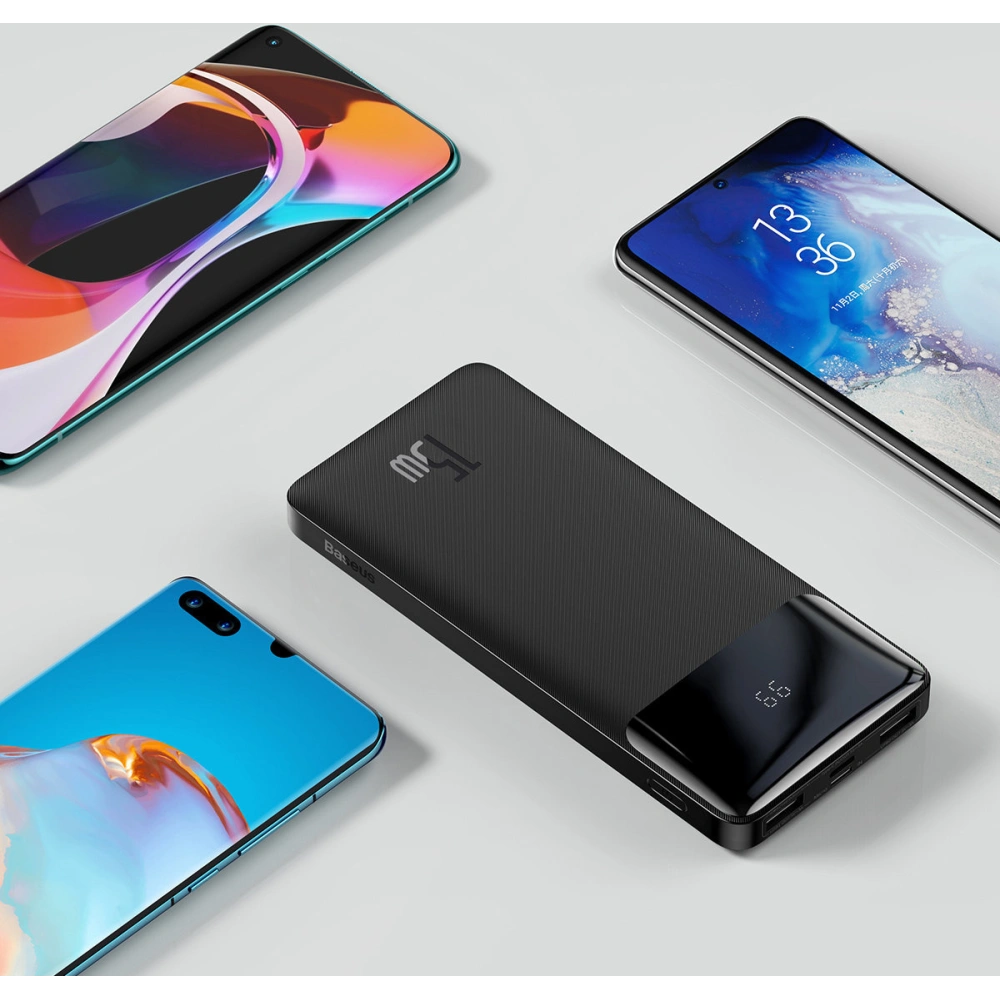 Powerbank Baseus Bipow Display 10000mAh 15W czarny (Overseas Edition) + kabel USB-A/microUSB 0.25m czarny