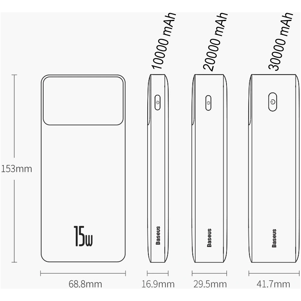 Powerbank Baseus Bipow Display 10000mAh 15W czarny (Overseas Edition) + kabel USB-A/microUSB 0.25m czarny