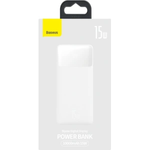 Powerbank Baseus Bipow Display 10000mAh 15W biały (Overseas Edition) + kabel USB-A/microUSB 0.25m biały