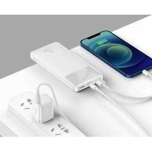 Powerbank Baseus Bipow Display 10000mAh 15W biały (Overseas Edition) + kabel USB-A/microUSB 0.25m biały