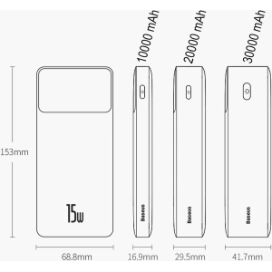 Powerbank Baseus Bipow Display 10000mAh 15W biały (Overseas Edition) + kabel USB-A/microUSB 0.25m biały