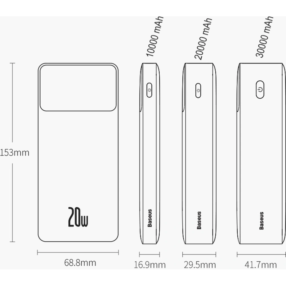 Powerbank Baseus Bipow 10000mAh 20W biały (Overseas Edition) + kabel USB-A/microUSB 0.25m biały