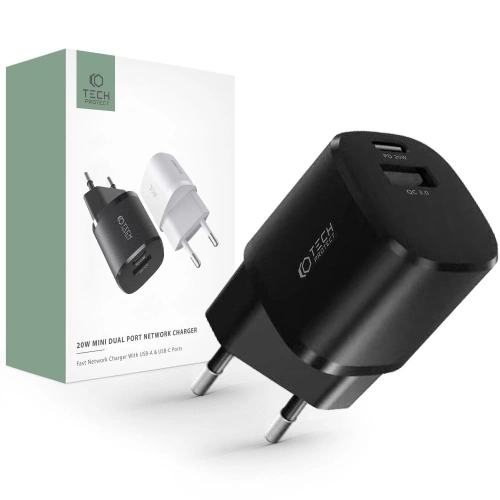Kup Netzteil Tech-Protect C20W Mini 2-Port Netzwerk-Ladegerät PD 20W QC 3.0 Schwarz - THP1555 - {ean13} - Sklep Home Screen