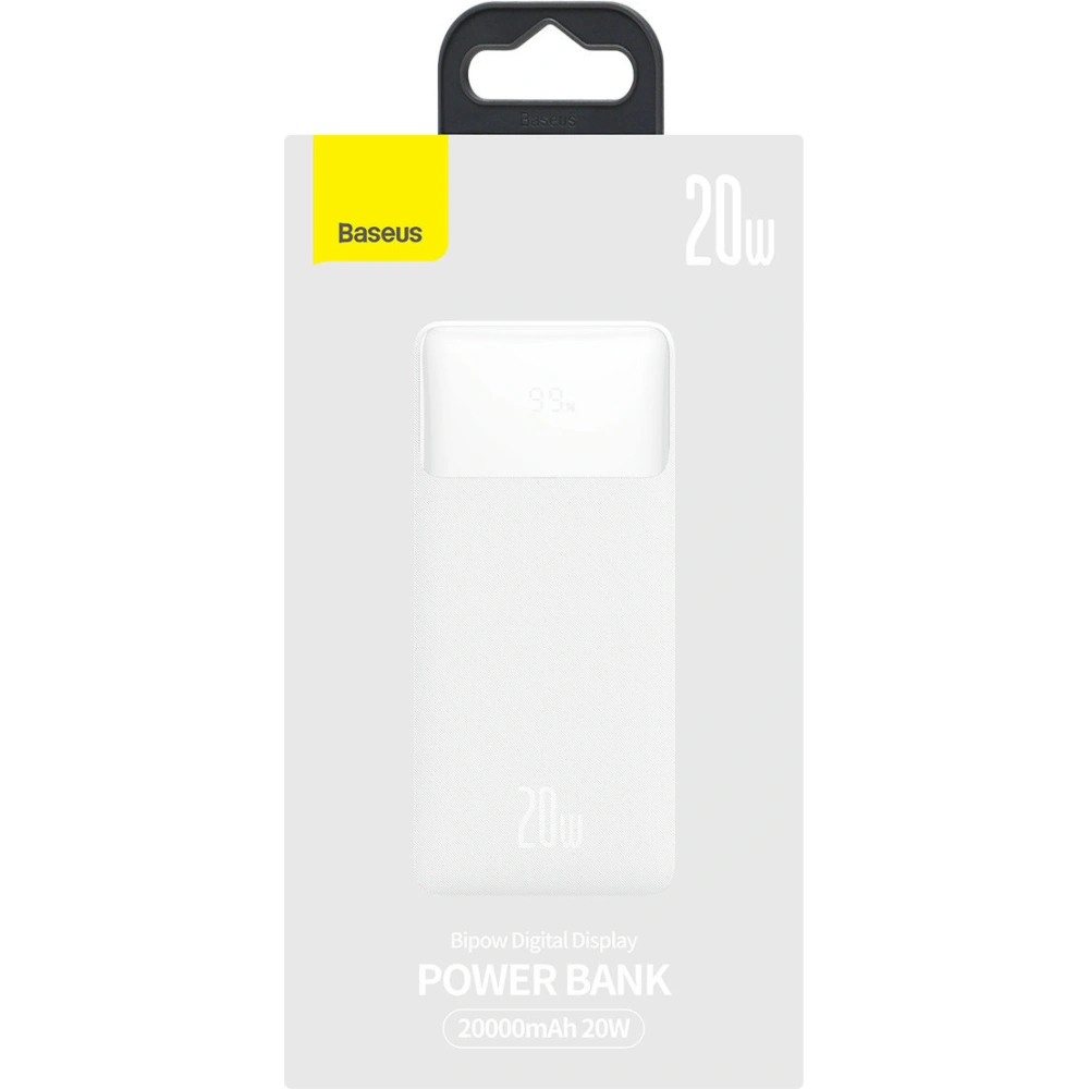 Powerbank Baseus Bipow 20000mAh 20W biały (Overseas Edition) + kabel USB/microUSB 0.25m biały