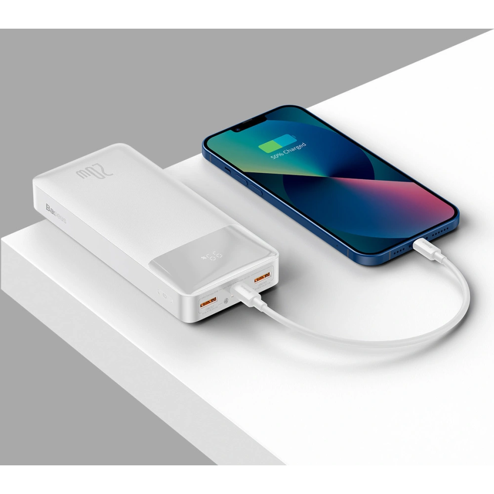 Powerbank Baseus Bipow 20000mAh 20W biały (Overseas Edition) + kabel USB/microUSB 0.25m biały