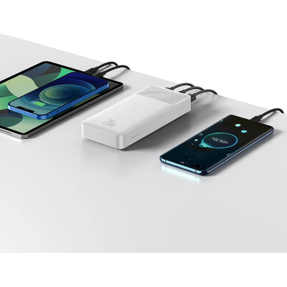 Powerbank Baseus Bipow 20000mAh 20W biały (Overseas Edition) + kabel USB/microUSB 0.25m biały