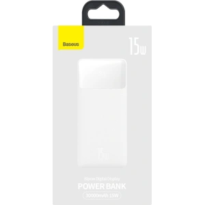 Powerbank Baseus Bipow Display 30000mAh 15W biały (Overseas Edition) + kabel USB/microUSB 0.25m biały