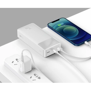 Powerbank Baseus Bipow Display 30000mAh 15W biały (Overseas Edition) + kabel USB/microUSB 0.25m biały