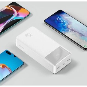 Powerbank Baseus Bipow Display 30000mAh 15W biały (Overseas Edition) + kabel USB/microUSB 0.25m biały