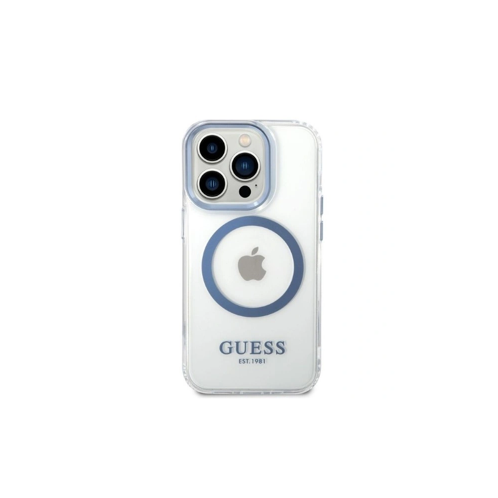 Etui Guess GUHMP14LHTRMB Apple iPhone 14 Pro niebieski/blue hard case Metal Outline Magsafe