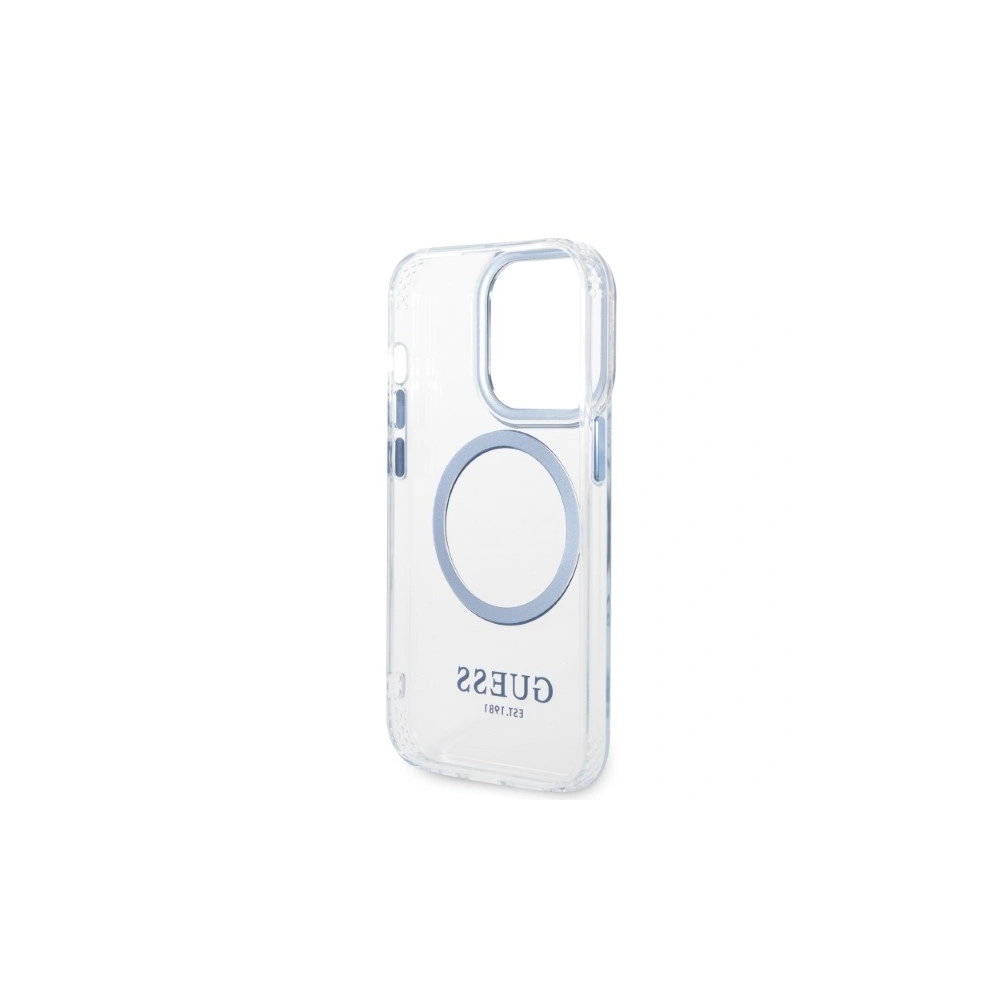 Etui Guess GUHMP14LHTRMB Apple iPhone 14 Pro niebieski/blue hard case Metal Outline Magsafe