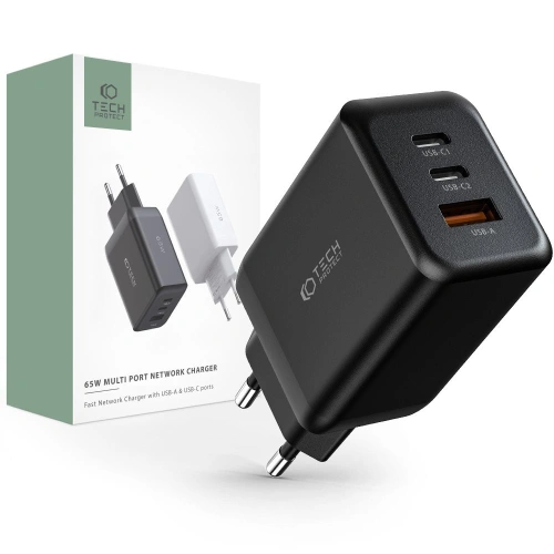 Kup Netzteil Tech-Protect C65W 3-Port Netzwerk-Ladegerät PD 65W QC 3.0 Schwarz - THP1613 - {ean13} - Sklep Home Screen