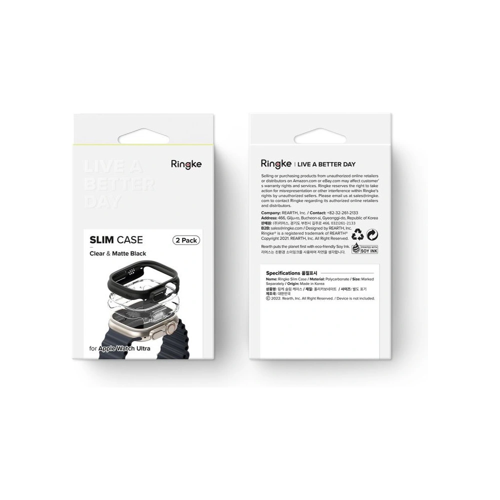 Etui Ringke Slim Apple Watch Ultra 1 / 2 / 3 49mm Clear & Matte Black [2 PACK]