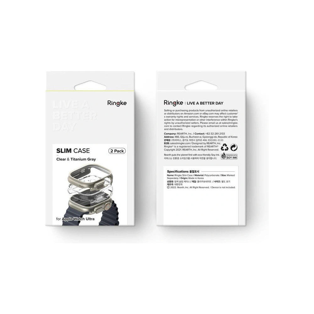 Etui Ringke Slim Apple Watch Ultra 1 / 2 / 3 49mm Clear & Titanium Grey [2 PACK]