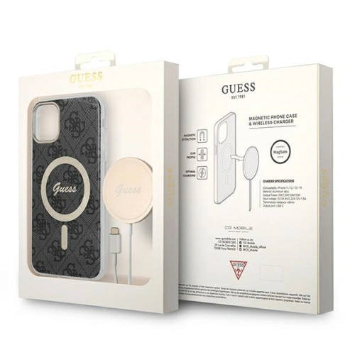 Kup Zestaw Guess etui + ładowarka bezprzewodowa GUBPN61H4EACSK Apple iPhone 11 czarny/black hard case 4G Print MagSafe - GUE2279 - {ean13} - Sklep Home Screen