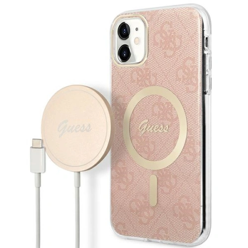 Kup Set Guess etui + încărcător wireless GUBPN61H4EACSP Apple iPhone 11 roz/roz hard case 4G Print MagSafe - GUE2280 - {ean13} - Sklep Home Screen