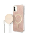 Set Guess Case + drahtloses Ladegerät GUBPN61H4EACSP Apple iPhone 11 rosa/pink Hartschale 4G Print MagSafe