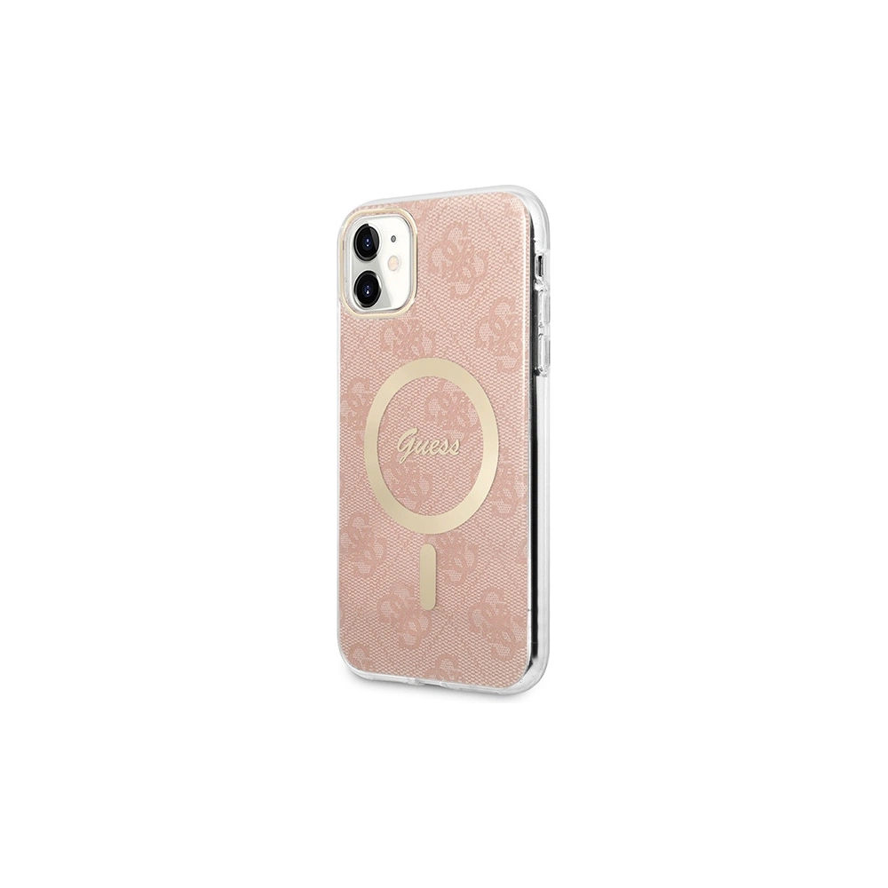Zestaw Guess etui + ładowarka bezprzewodowa GUBPN61H4EACSP Apple iPhone 11 różowy/pink hard case 4G Print MagSafe