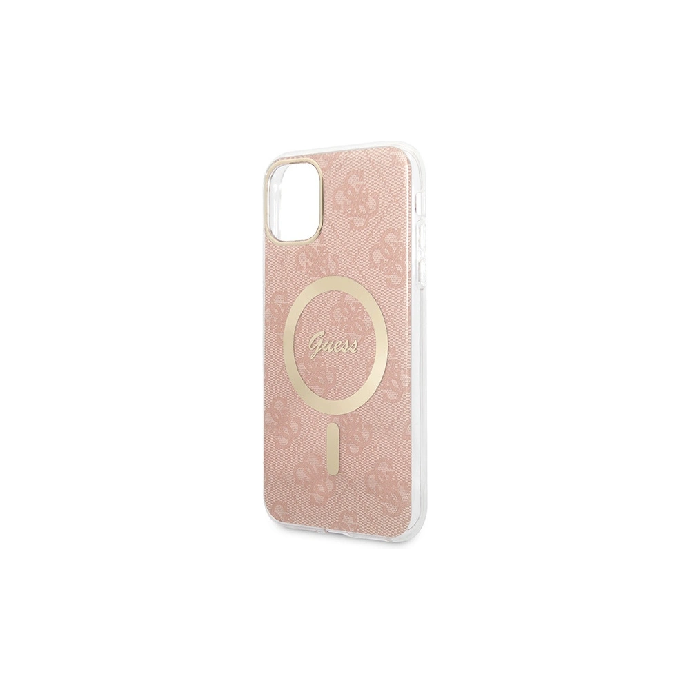 Zestaw Guess etui + ładowarka bezprzewodowa GUBPN61H4EACSP Apple iPhone 11 różowy/pink hard case 4G Print MagSafe