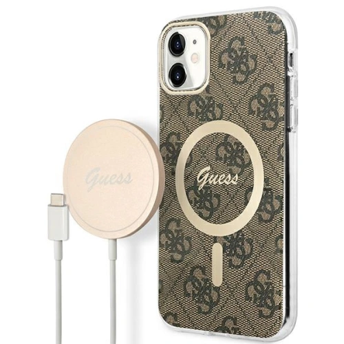 Kup Set Guess Case + kabelloses Ladegerät GUBPN61H4EACSW Apple iPhone 11 braun/brown Hard Case 4G Print MagSafe - GUE2281 - {ean13} - Sklep Home Screen