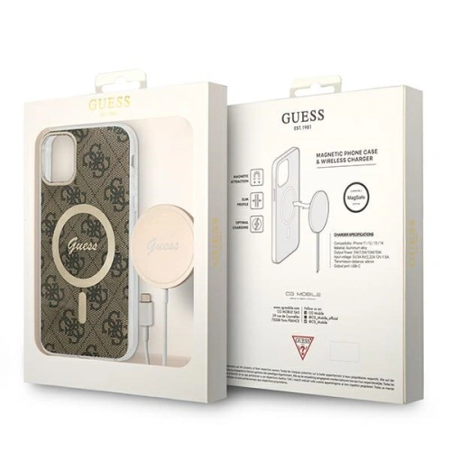 Buy Guess GUBPN61H4EACSW Case + Wireless Charger Apple iPhone 11 brown hard case 4G Print MagSafe - GUE2281 - {ean13} - Home Screen Store Europe