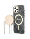 Zestaw Guess etui + ładowarka bezprzewodowa GUBPP12MH4EACSK Apple iPhone 12/12 Pro czarny/black hard case 4G Print MagSafe