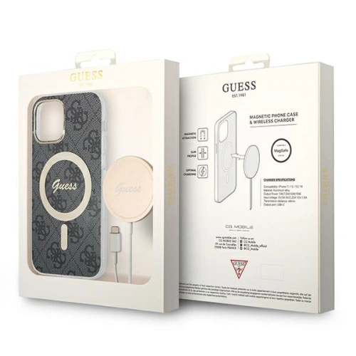 Buy Guess GUBPP12MH4EACSK Case + Wireless Charger Apple iPhone 12/12 Pro black hard case 4G Print MagSafe - GUE2282 - {ean13} - Home Screen Store Europe