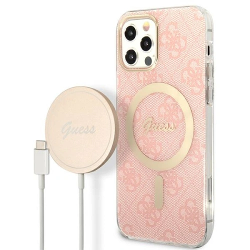 Buy Guess GUBPP12MH4EACSP Case + Wireless Charger Apple iPhone 12/12 Pro pink hard case 4G Print MagSafe - GUE2283 - {ean13} - Home Screen Store Europe