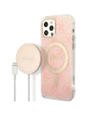 Sada Guess pouzdro + bezdrátová nabíječka GUBPP12MH4EACSP Apple iPhone 12/12 Pro růžová/pink tvrdý kryt 4G Print MagSafe