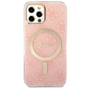 Zestaw Guess etui + ładowarka bezprzewodowa GUBPP12MH4EACSP Apple iPhone 12/12 Pro różowy/pink hard case 4G Print MagSafe