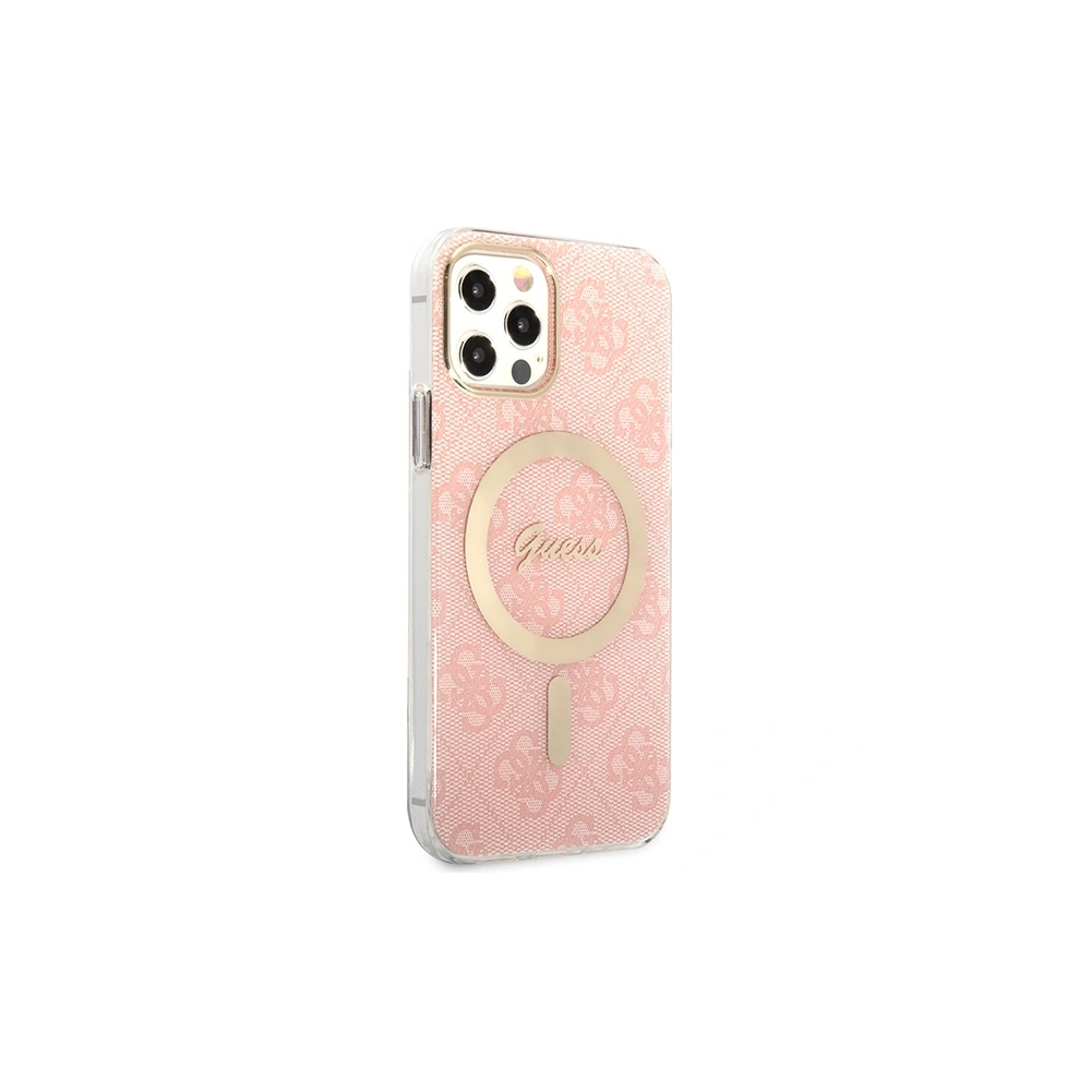 Zestaw Guess etui + ładowarka bezprzewodowa GUBPP12MH4EACSP Apple iPhone 12/12 Pro różowy/pink hard case 4G Print MagSafe