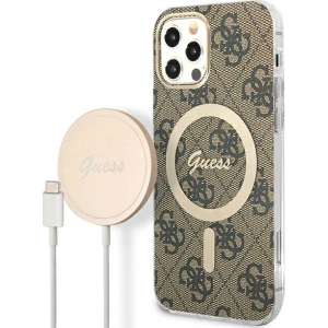Kup Zestaw Guess tok + vezeték nélküli töltő GUBPP12MH4EACSW Apple iPhone 12/12 Pro barna/brown kemény tok 4G Print MagSafe - GUE2284 - {ean13} - Sklep Home Screen
