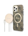 Zestaw Guess etui + ładowarka bezprzewodowa GUBPP12MH4EACSW Apple iPhone 12/12 Pro brązowy/brown hard case 4G Print MagSafe