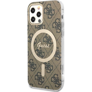 Kup Zestaw Guess tok + vezeték nélküli töltő GUBPP12MH4EACSW Apple iPhone 12/12 Pro barna/brown kemény tok 4G Print MagSafe - GUE2284 - {ean13} - Sklep Home Screen