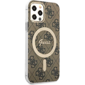 Kup Zestaw Guess etui + ładowarka bezprzewodowa GUBPP12MH4EACSW Apple iPhone 12/12 Pro brązowy/brown hard case 4G Print MagSafe - GUE2284 - {ean13} - Sklep Home Screen