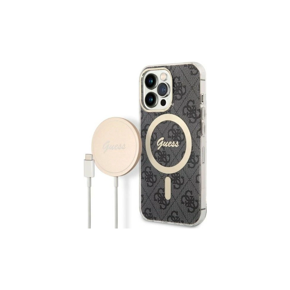 Zestaw Guess etui + ładowarka bezprzewodowa GUBPP13LH4EACSK Apple iPhone 13 Pro czarny/black hard case 4G Print MagSafe