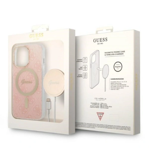 Buy Guess GUBPP13XH4EACSP Case + Wireless Charger Apple iPhone 13 Pro Max pink hard case 4G Print MagSafe - GUE2289 - {ean13} - Home Screen Store Europe