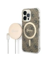 Guess GUBPP13XH4EACSW Case + Wireless Charger Apple iPhone 13 Pro Max brown hard case 4G Print MagSafe