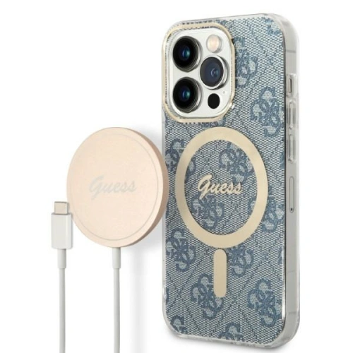 Kup Sada Guess pouzdro + bezdrátová nabíječka GUBPP14LH4EACSB Apple iPhone 14 Pro modrá/blue hard case 4G Print MagSafe - GUE2291 - {ean13} - Sklep Home Screen