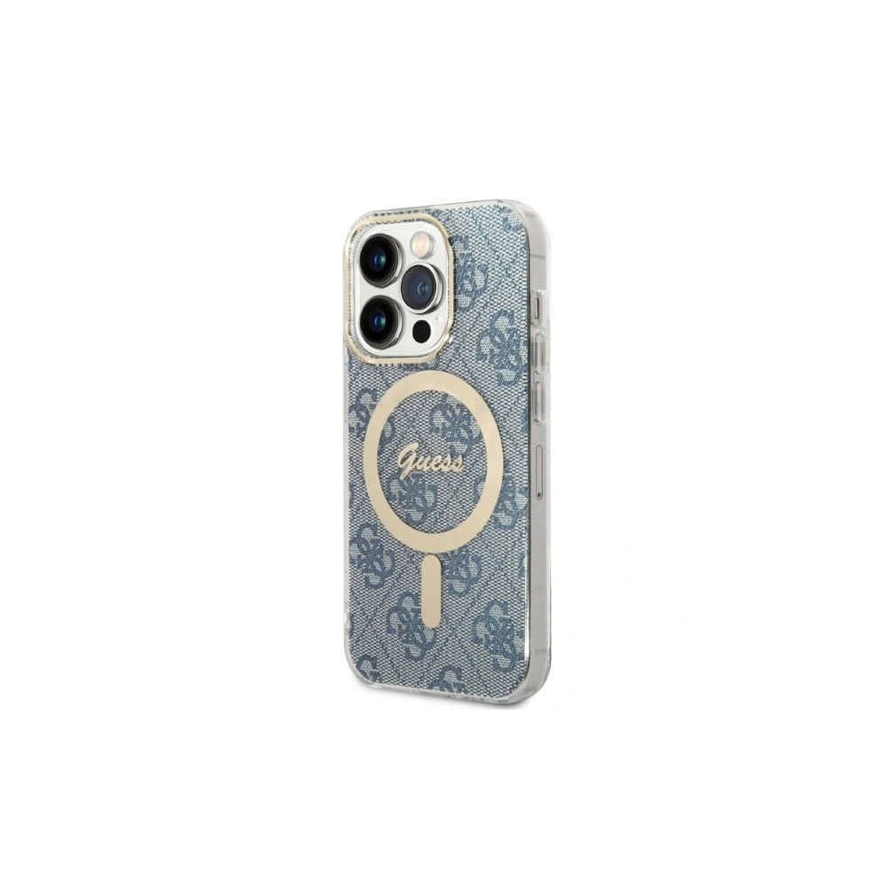 Zestaw Guess etui + ładowarka bezprzewodowa GUBPP14LH4EACSB Apple iPhone 14 Pro niebieski/blue hard case 4G Print MagSafe